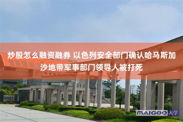 炒股怎么融资融券 以色列安全部门确认哈马斯加沙地带军事部门领导人被打死