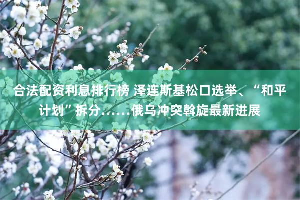 合法配资利息排行榜 泽连斯基松口选举、“和平计划”拆分……俄乌冲突斡旋最新进展